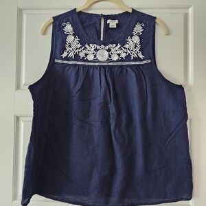 J. Crew Navy Blue Floral Embroidered Sleeveless Top